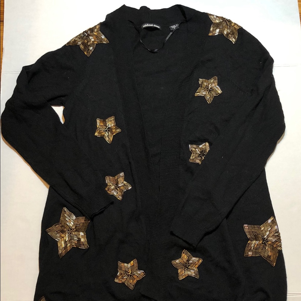 Michael Simon Black Cardigan with Gold Stars Med